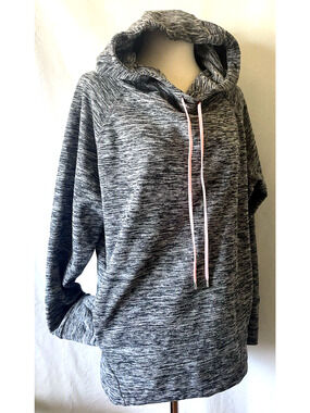 Lukka Hooded Sweatshirt Fleece Size M Gray/Pink Long Sleeve Pockets Thumb Holes